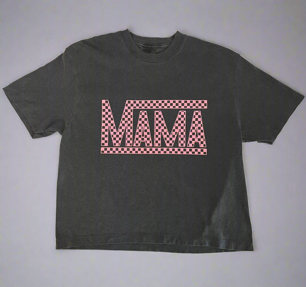 Cropped Mama Checkered Tee